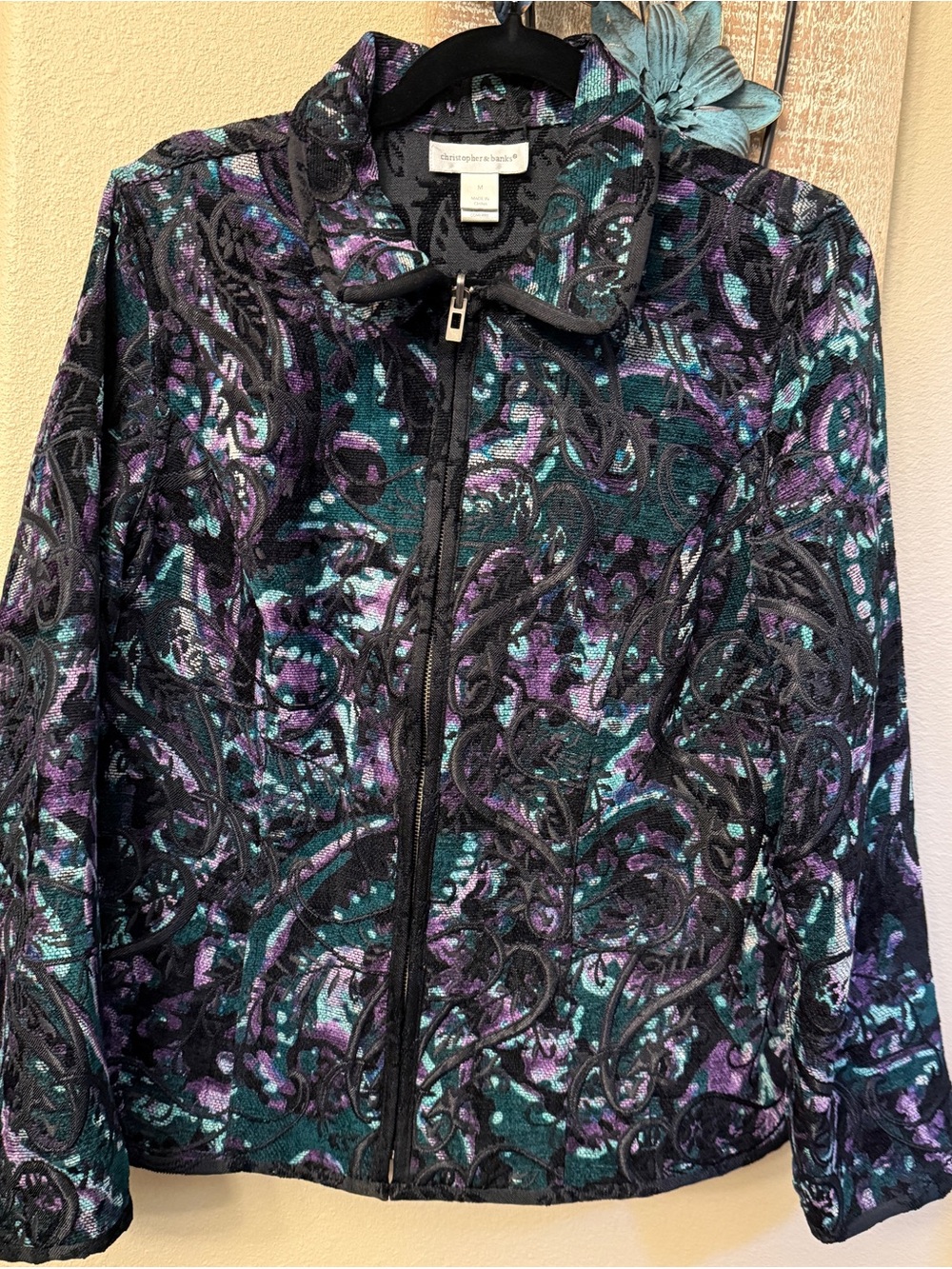 Christopher & Banks Jacquard Paisley Tapestry Zip Jacket Women M L